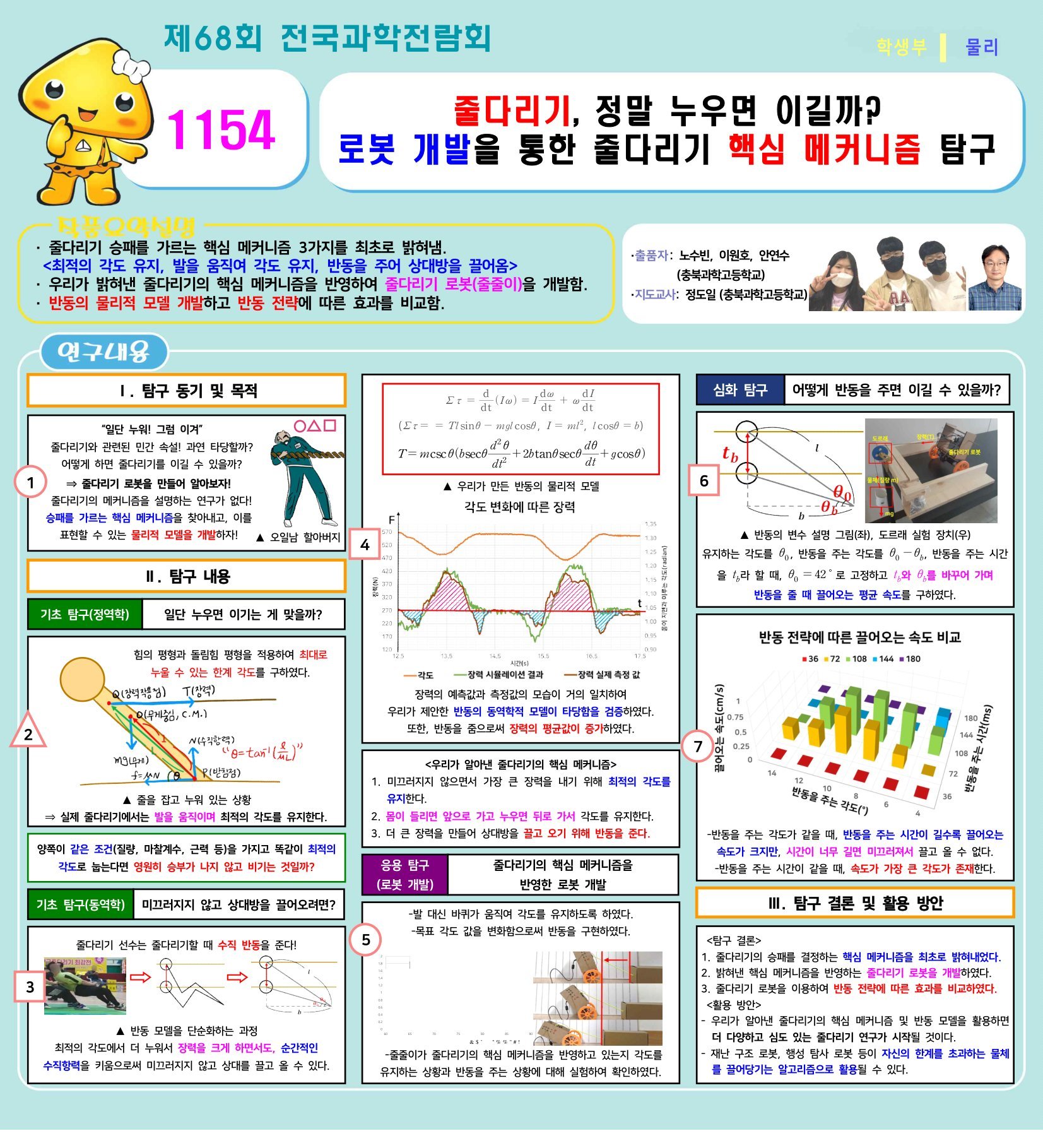 제68회 전국과학전람회 1154 전시 차트: 줄다리기, 정말 누우면 이길까? 로봇 개발을 통한 줄다리기 핵심 메커니즘 탐구